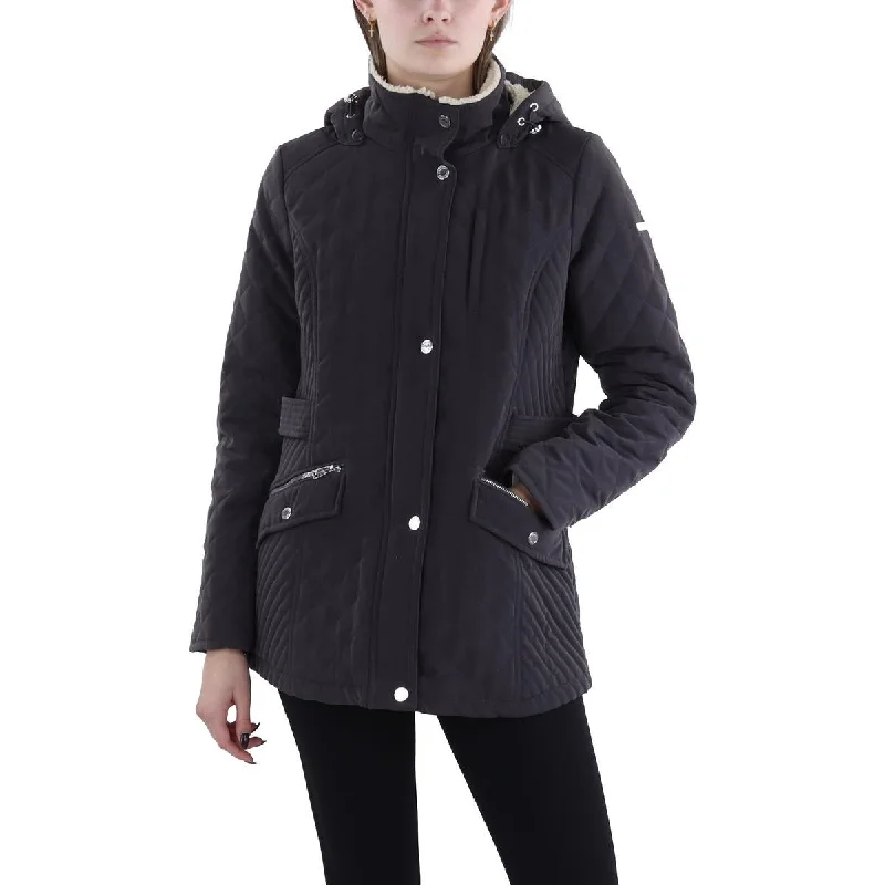 Womens Faux Fur Hooded Quilted Coat