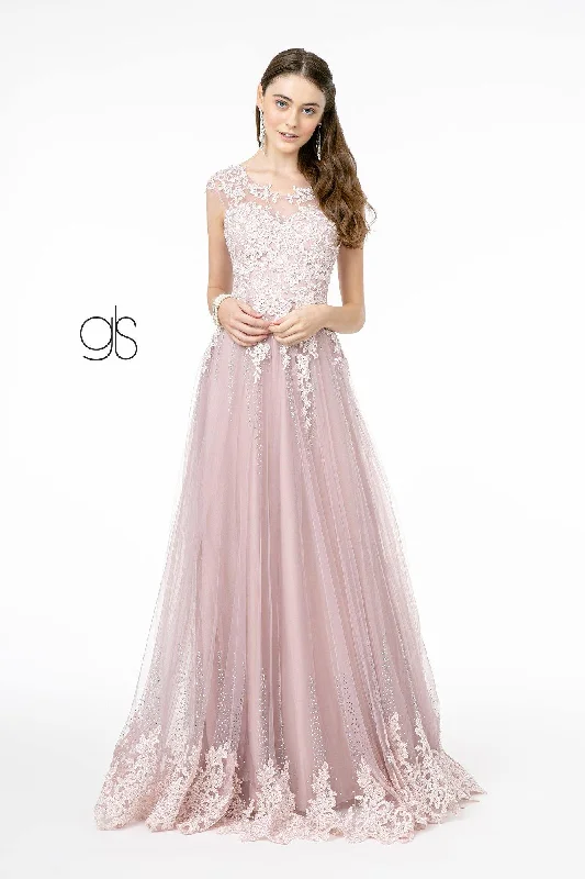 Embroidery Embellished MeshProm Long Dress