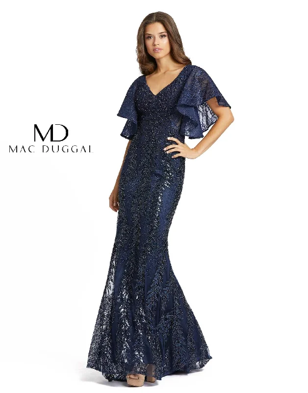 Mac Duggal Long Formal Short Sleeve Lace Dress