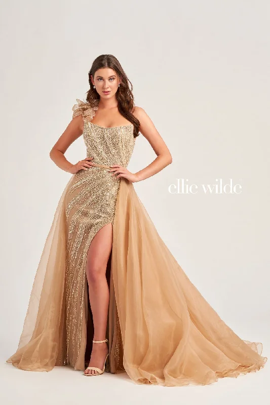 Ellie Wilde EW35087 Long Fitted Sequin Overskirt Prom Dress