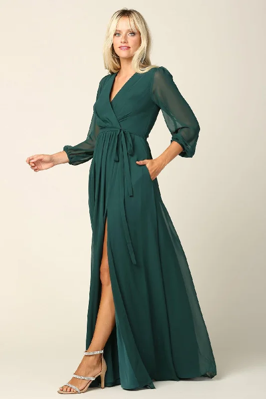 Hunter Green 2XL Long Sleeve Mother of the Bride Chiffon Dress Sale