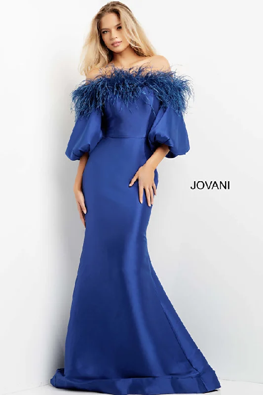 Jovani 08356 Mother of the Bride Feather Hemline 3/4 Sleeve Dress