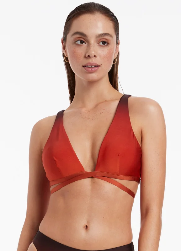 Oia Sunset Wrap Tie Plunge Top - Burnt Orange