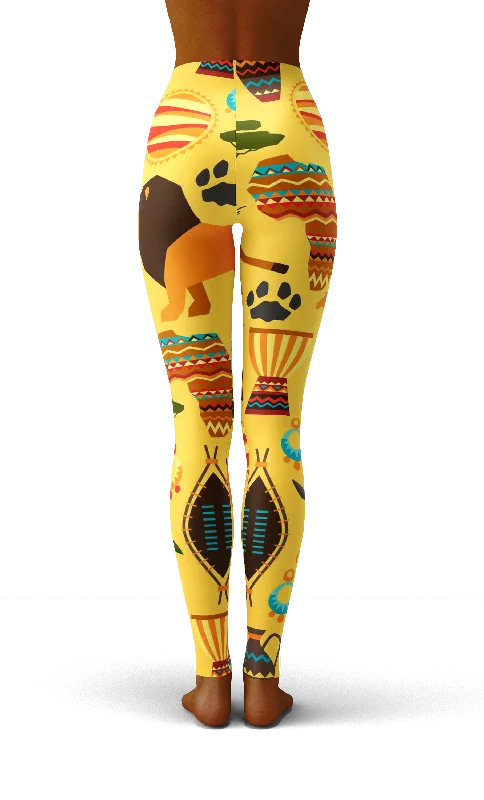 Afro African Kente Nature Yellow Print Legging