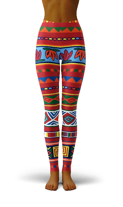 Afro African Kente Red Print Legging