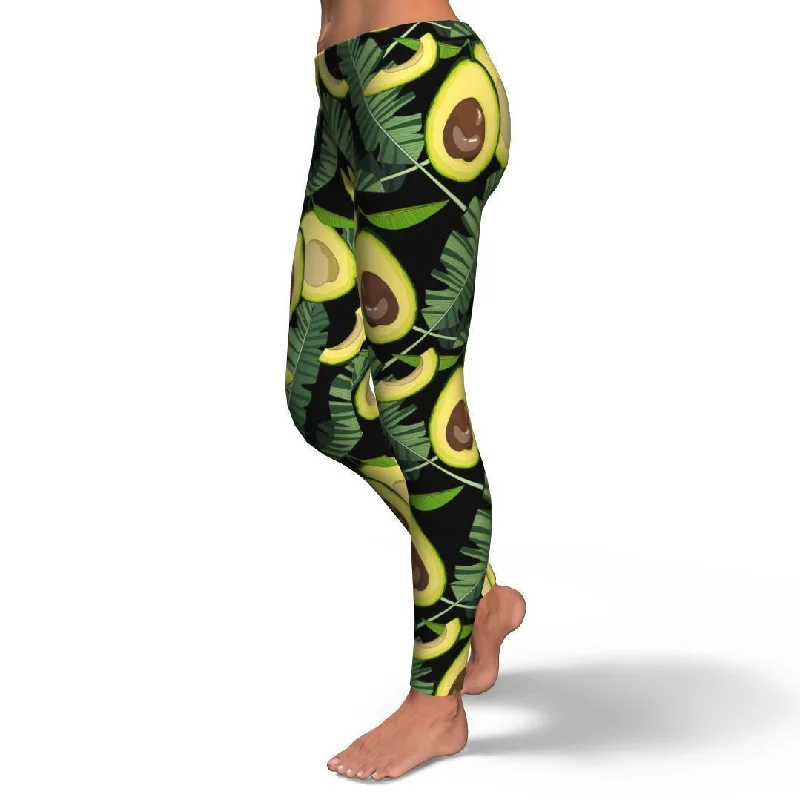 Avocado Floral Palm Leaves Pattern Print Pattern Women Leggings