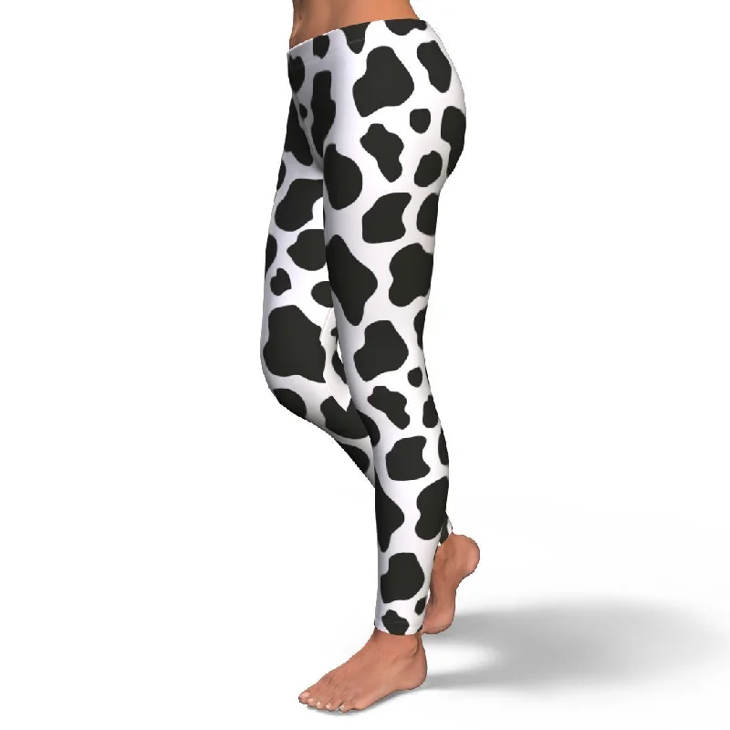 Black Cow Pattern Print Pattern Women Leggings