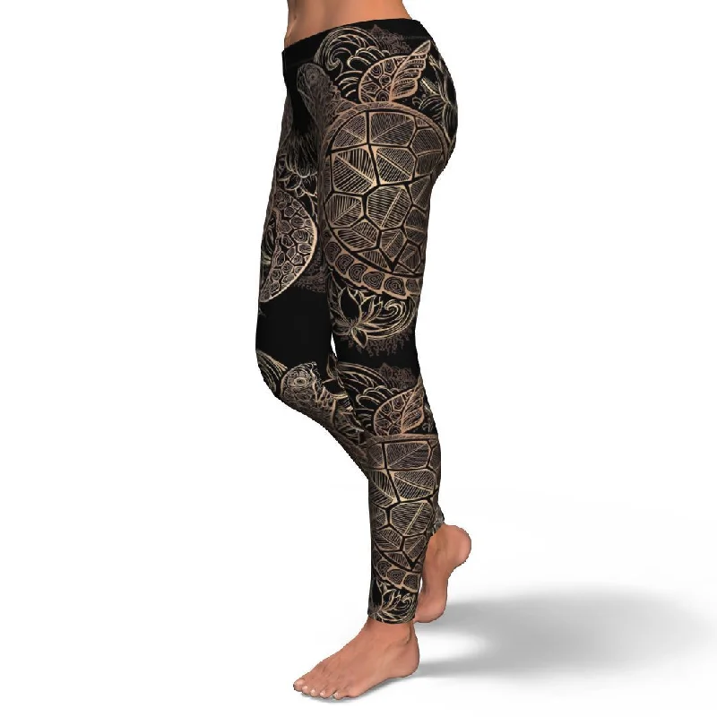 Black Turtle Hawaiian Pattern Print Pattern Women Leggings