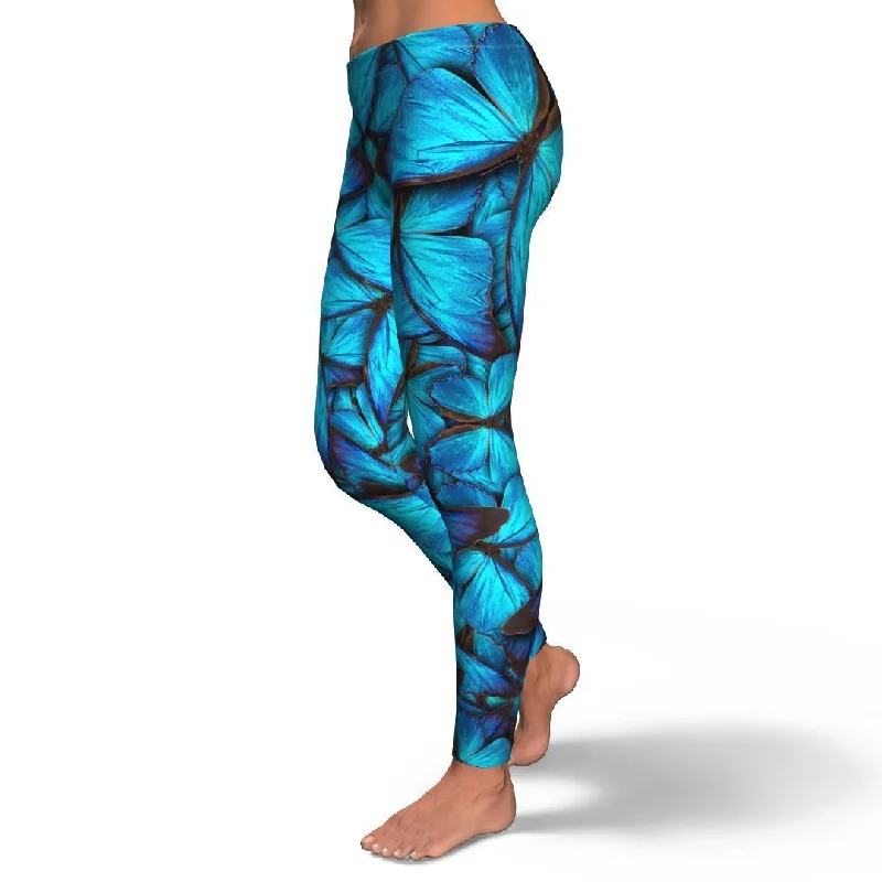 Blue Butterfly Pattern Print Pattern Women Leggings