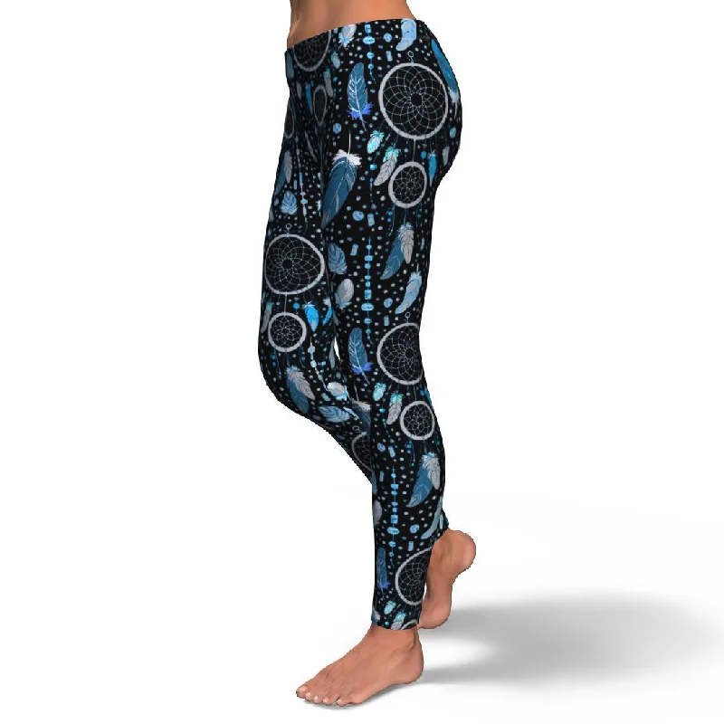 Blue Dream Catcher Feather Pattern Print Pattern Women Leggings