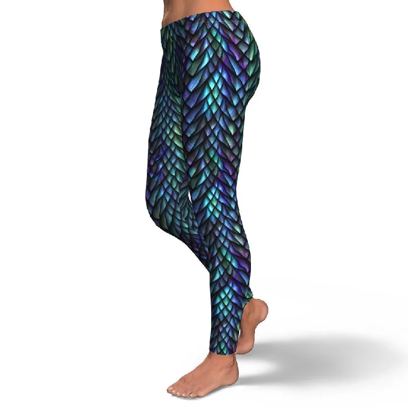 Blue Green Egg Skin Dragon Pattern Print Pattern Women Leggings