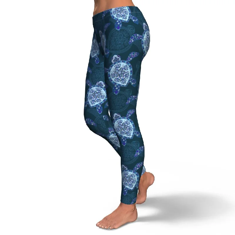 Blue Hawaiian Sea Turtle Pattern Print Pattern Women Leggings