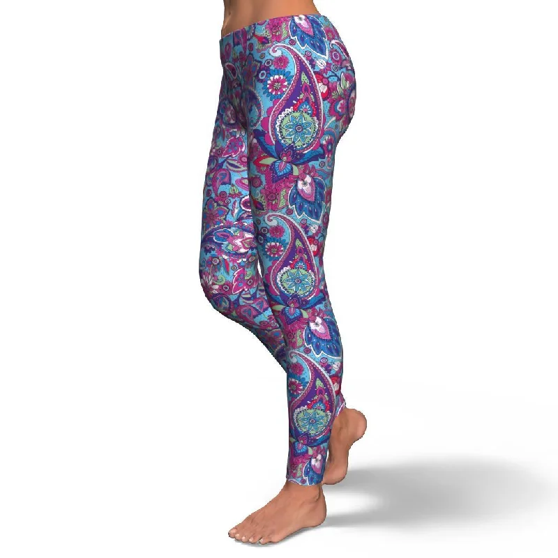 Blue Purple Red Paisley Pattern Print Pattern Women Leggings