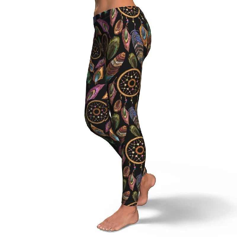 Boho Peacock Dream Catcher Feather Pattern Print Pattern Women Leggings