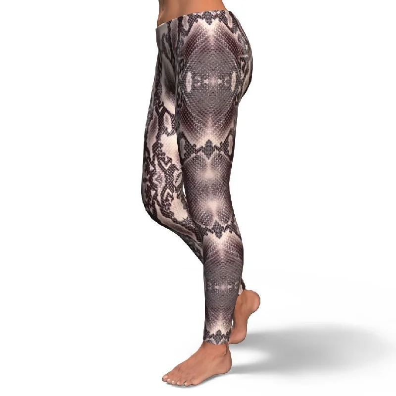 Brown Snakeskin Python Skin Pattern Print Pattern Women Leggings