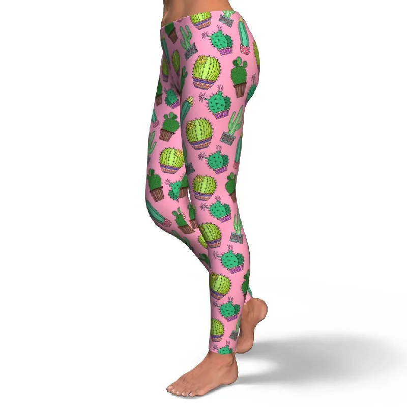 Cactus Pink Pattern Print Pattern Women Leggings