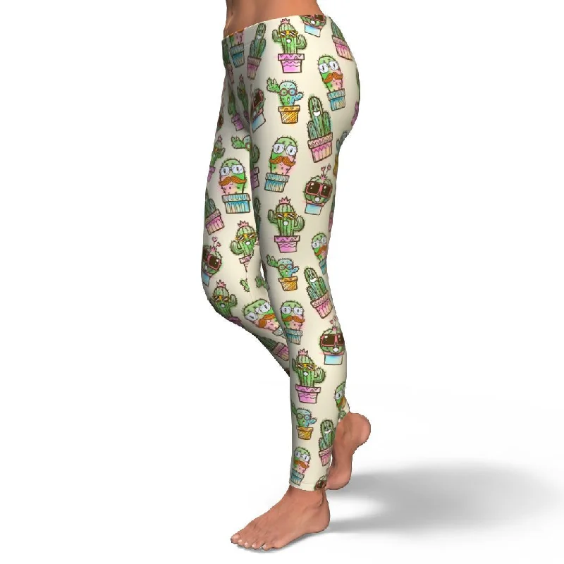 Cartoon Cactus Pattern Print Pattern Women Leggings