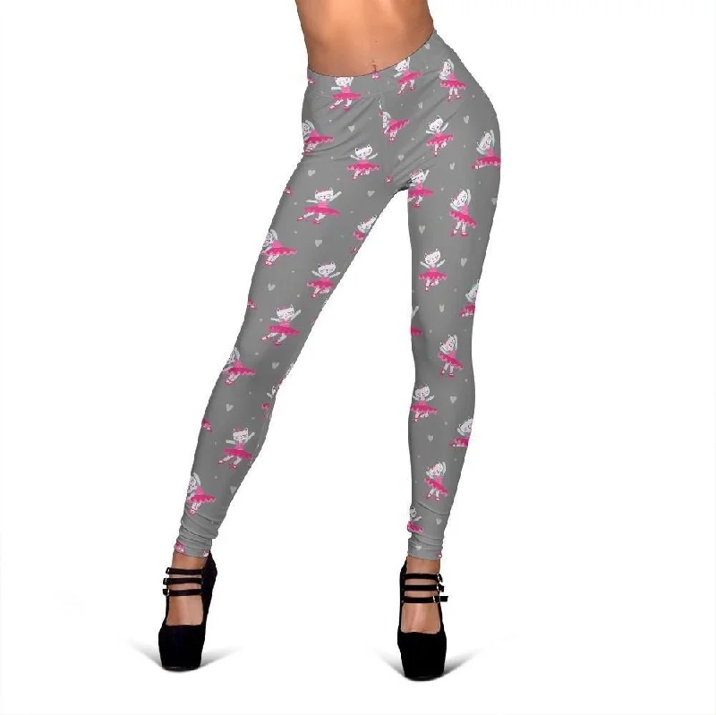 Cat Ballet Pattern Print Women Leggings