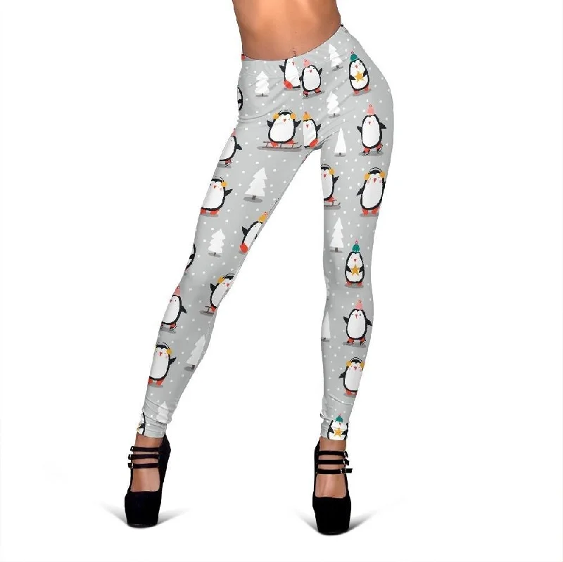 Christmas Tree Penguin Pattern Print Women Leggings