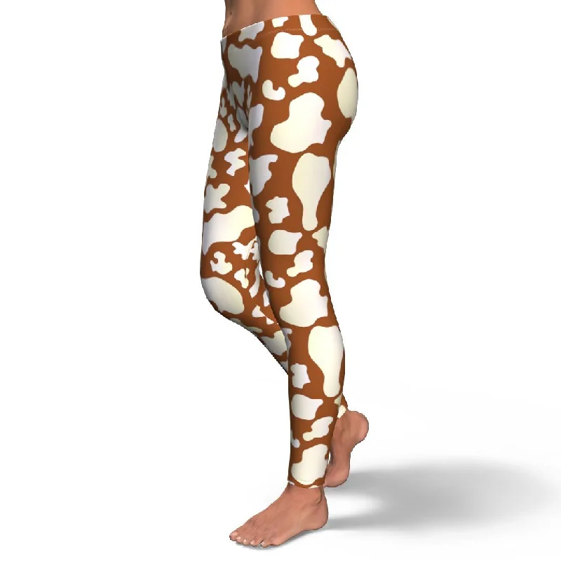 Cow Brown Pattern Print Pattern Women Leggings