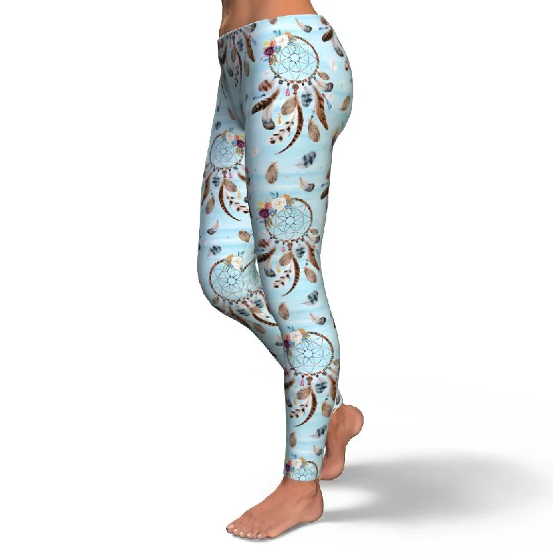 Dream Catcher Blue Feather Pattern Print Pattern Women Leggings