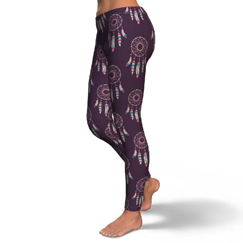 Dream Catcher Purple Feather Pattern Print Pattern Women Leggings