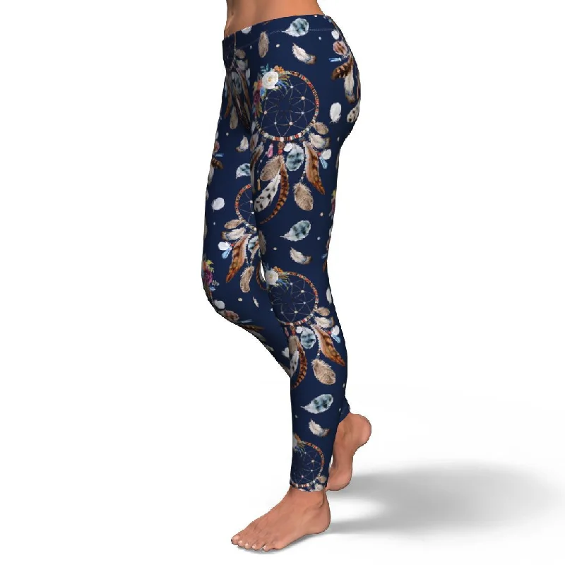 Feather Dream Catcher Blue Boho Pattern Print Pattern Women Leggings