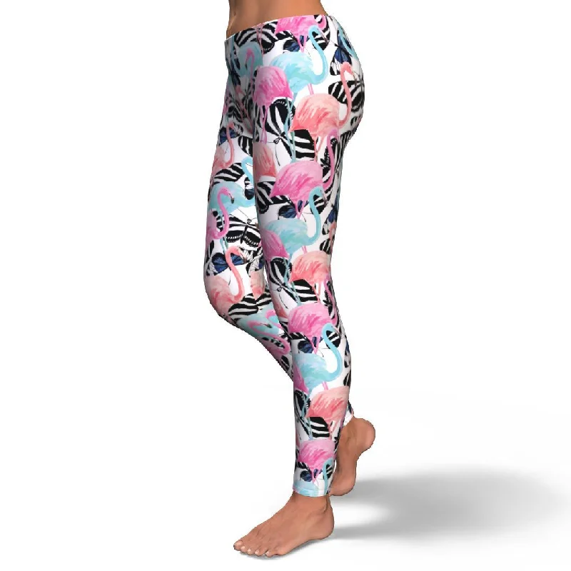 Flamingo Butterfly Hawaiian Tropical Pattern Print Pattern Women Leggings