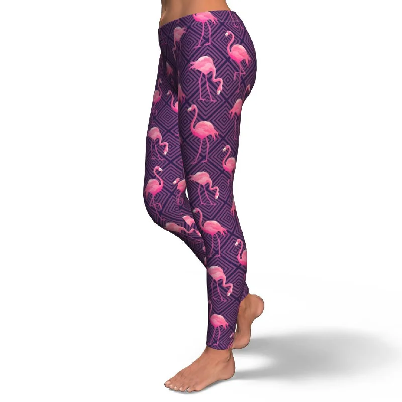 Flamingo Hawaiian Tropical Stripe Pattern Print Pattern Women Leggings