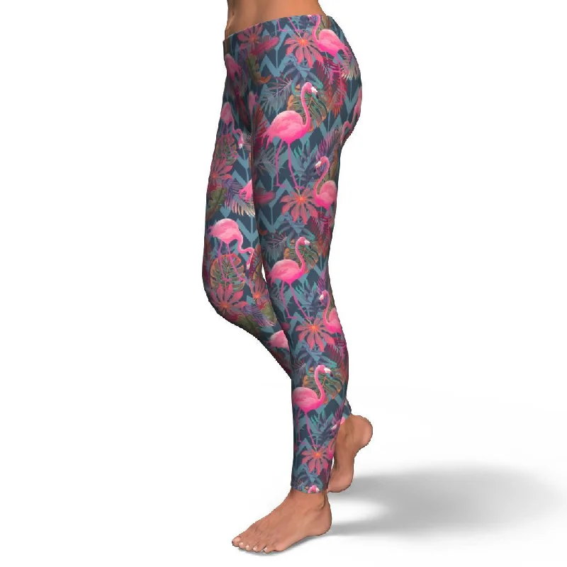 Flamingo Stripe Hawaiian Tropical Pattern Print Pattern Women Leggings