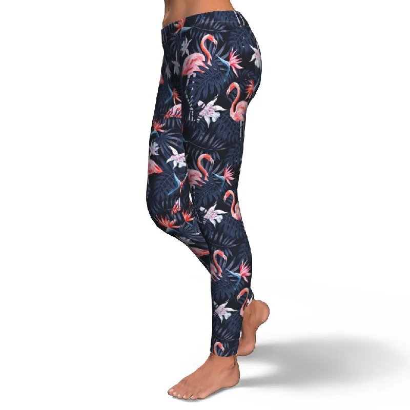 Flamingo Tropical Palm Leaves Hawaiian Floral Pattern Print Pattern Women Leggings