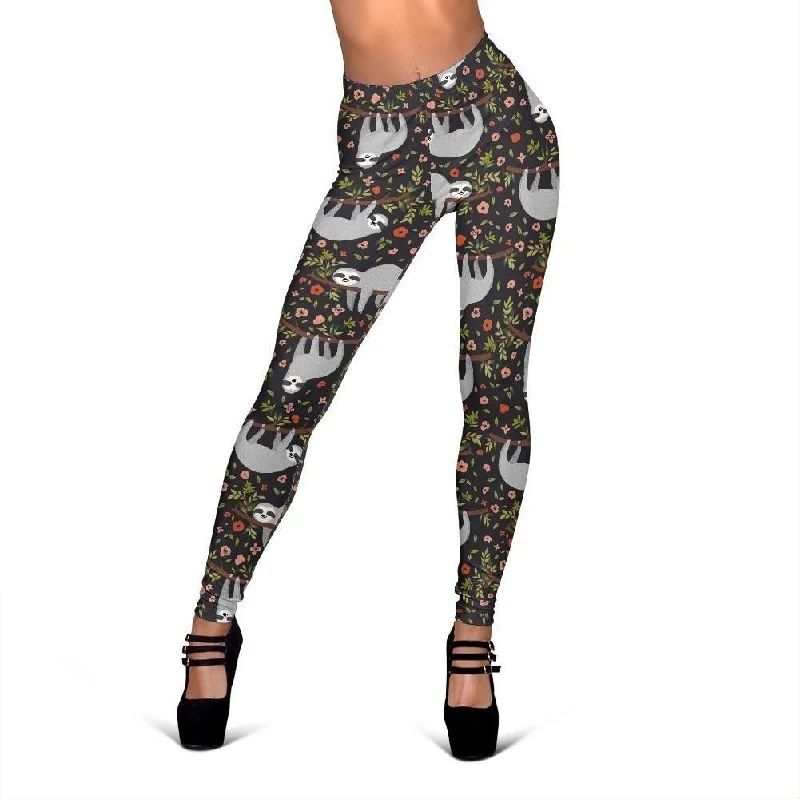 Floral Sloth Print Pattern Women Leggings