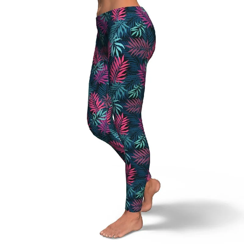 Floral Tropical Hawaiian Palm Leaves Pattern Print Pattern Women Leggings