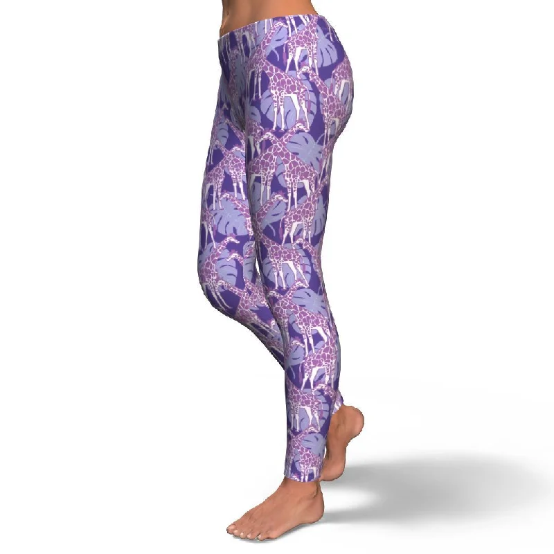 Giraffe Purple Pattern Print Pattern Women Leggings