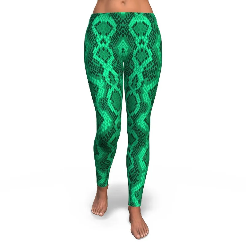 Green Snakeskin Python Skin Pattern Print Pattern Women Leggings