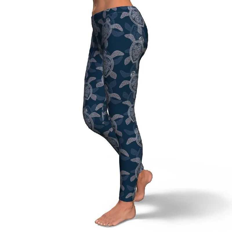 Hawaiian Blue Sea Turtle Pattern Print Pattern Women Leggings