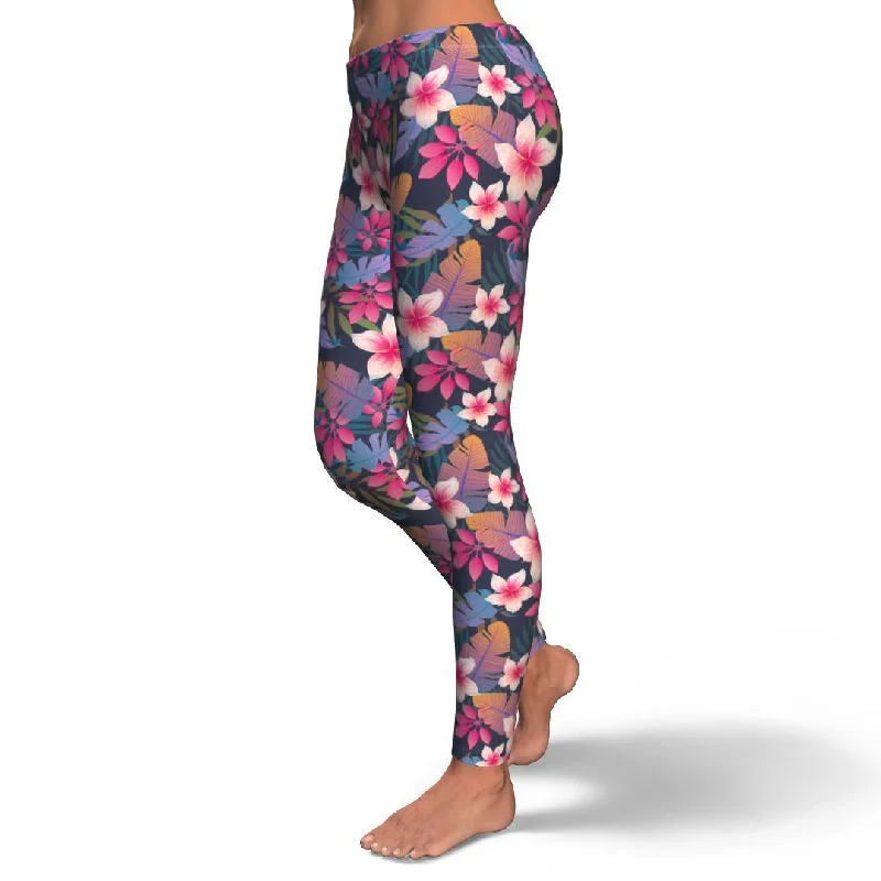 Hawaiian Floral Tropical Flower Hibiscus Palm Leaves Pattern Print Pattern Women Leggings