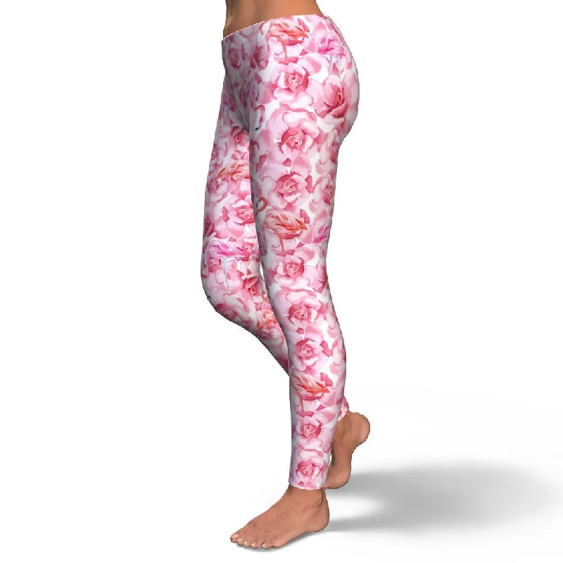 Hawaiian Tropical Flamingo Floral Pattern Print Pattern Women Leggings