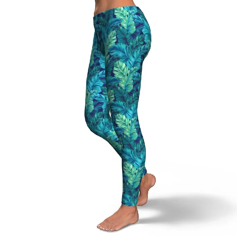 Hawaiian Tropical Palm Leaves Pattern Print Pattern Women Leggings