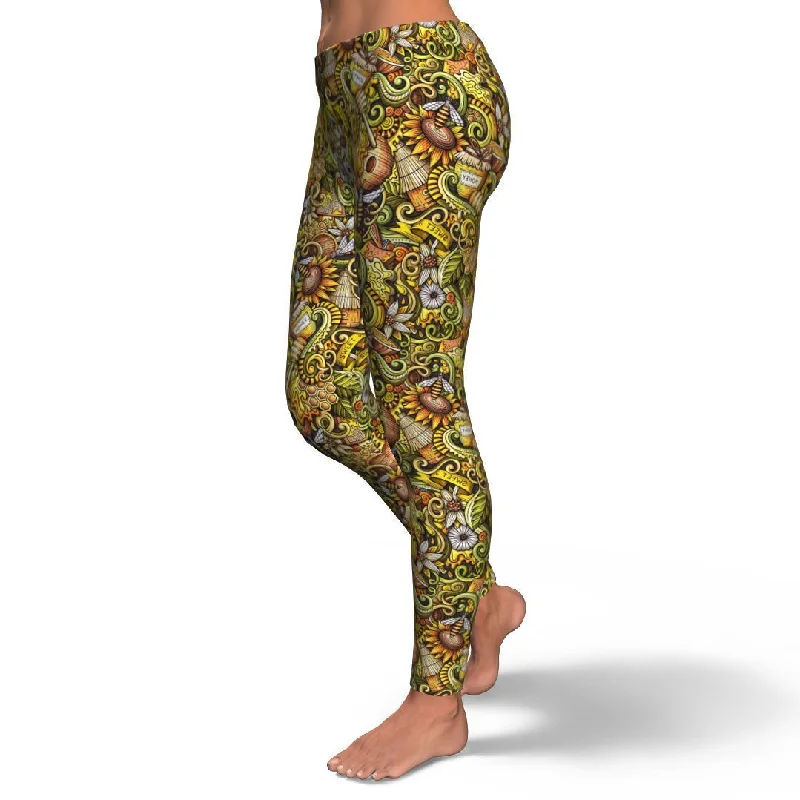 Honey Bee Psychedelic Gifts Pattern Print Pattern Women Leggings