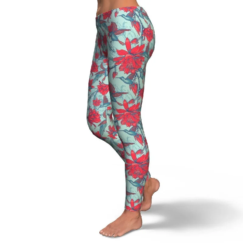 Hummingbird Floral Pattern Print Pattern Women Leggings