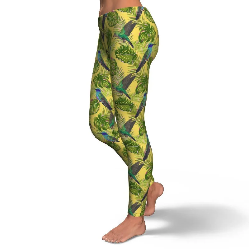 Hummingbird Palm Leaves Pattern Print Pattern Women Leggings