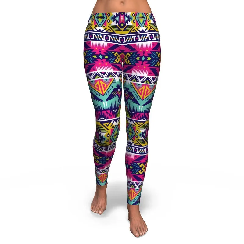 Native American Indians Aztec Tribal Navajo Print Pattern Women Leggings