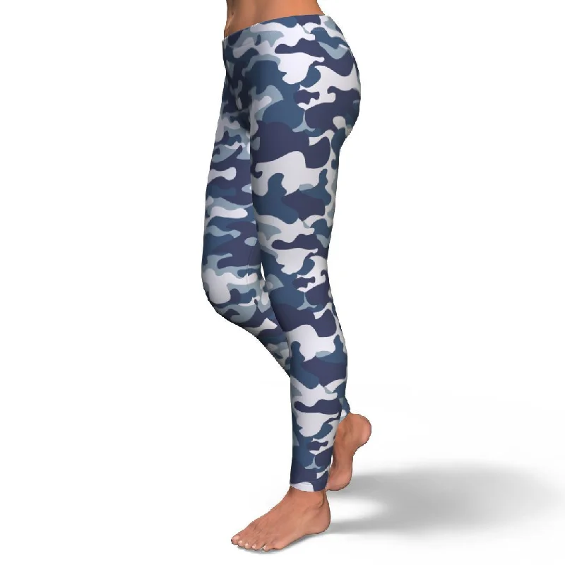 Navy Military Camouflage Camo Pattern Print Pattern Women Leggings