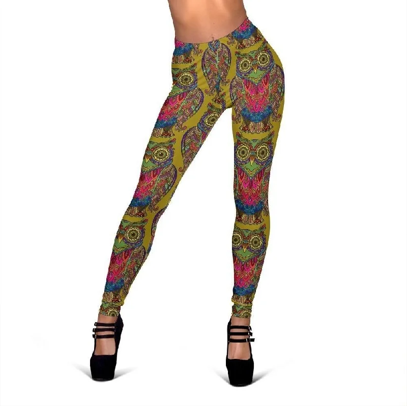 Owl Ornamental Pattern Print Women Leggings