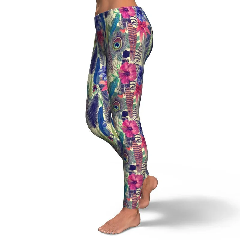 Peacock Feather Floral Pattern Print Pattern Women Leggings