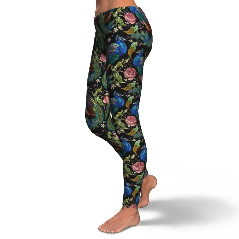 Peacock Rose Pattern Print Pattern Women Leggings