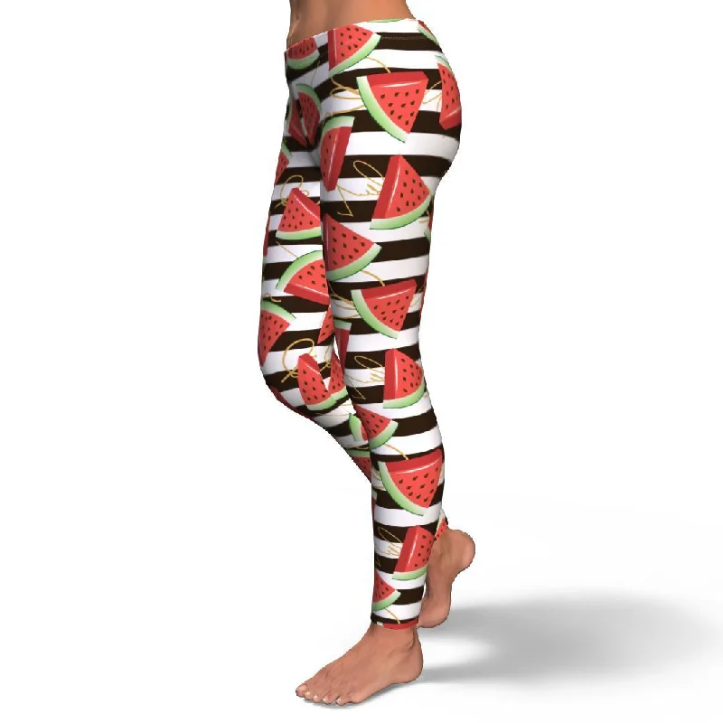 Piece Watermelon Stripe Black Pattern Print Pattern Women Leggings