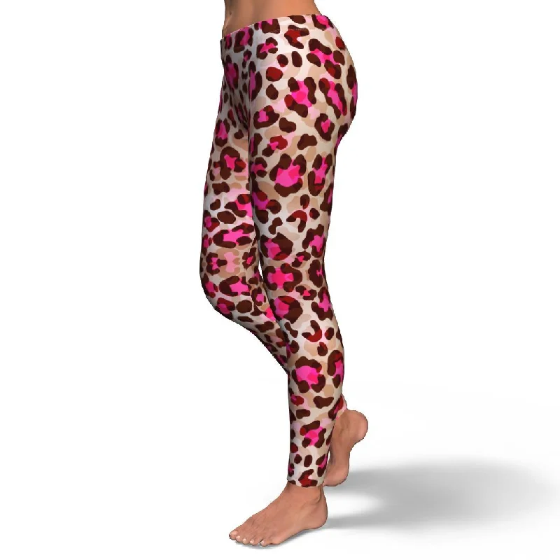 Pink Dot Cheetah Leopard Pattern Print Pattern Women Leggings