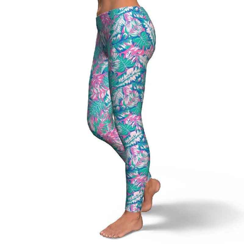 Pink Tropical Palm Leaves Hawaiian Pattern Print Pattern Women Leggings